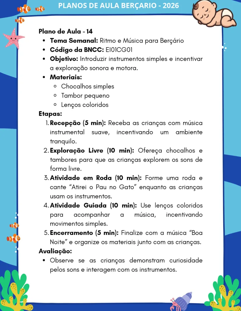 Berçário — Plano de Aula 14: Ritmo e Música para Berçário