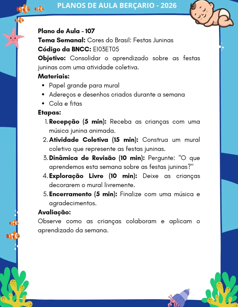 Berçário — Plano de Aula 107: Festas Juninas