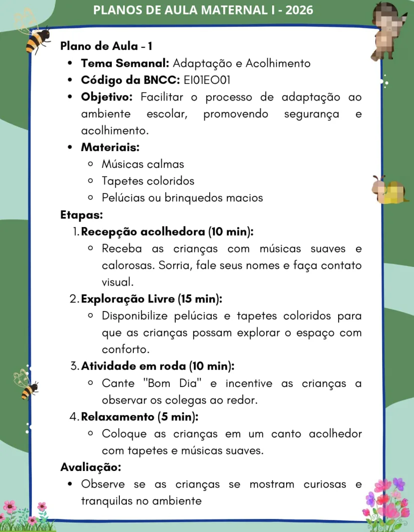 Maternal I — Plano de Aula 1: Adaptação e Acolhimento