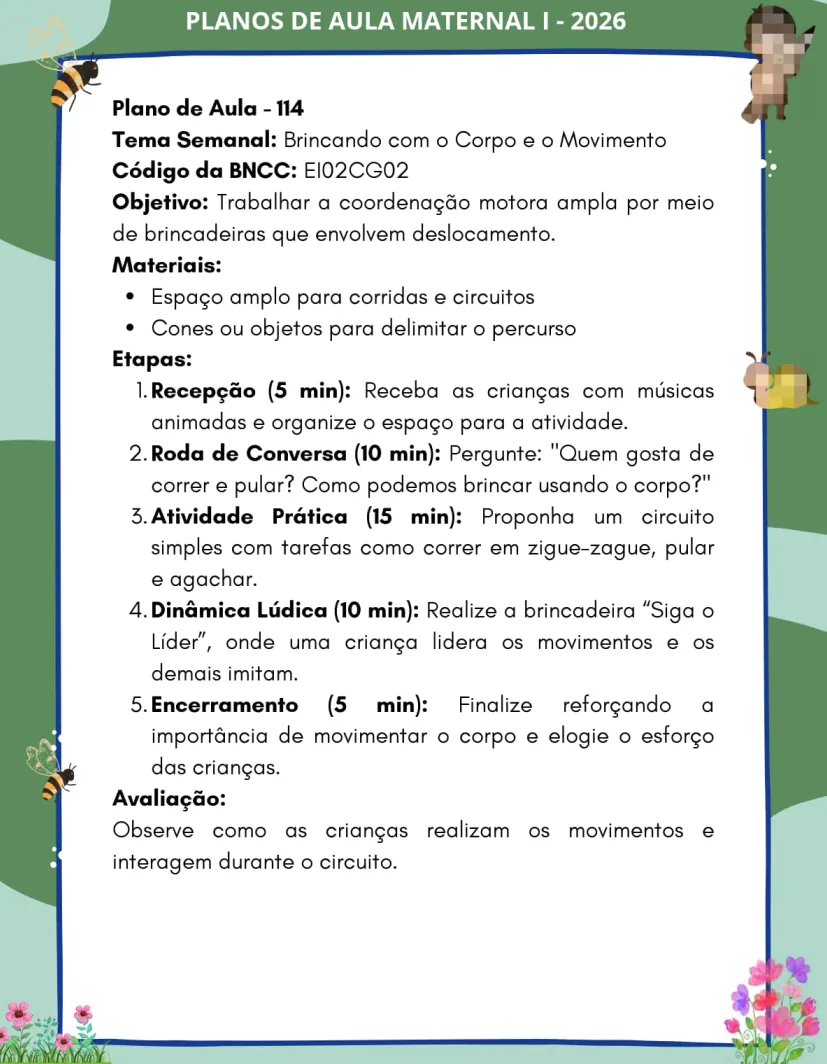 Maternal I — Plano de Aula 114: Brincando com o Corpo e o Movimento