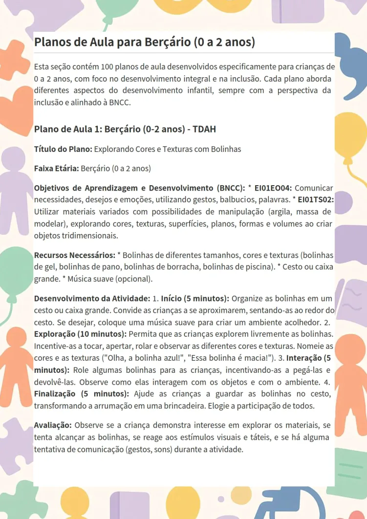 Inclusão — Berçário (TDAH): Explorando Cores e Texturas