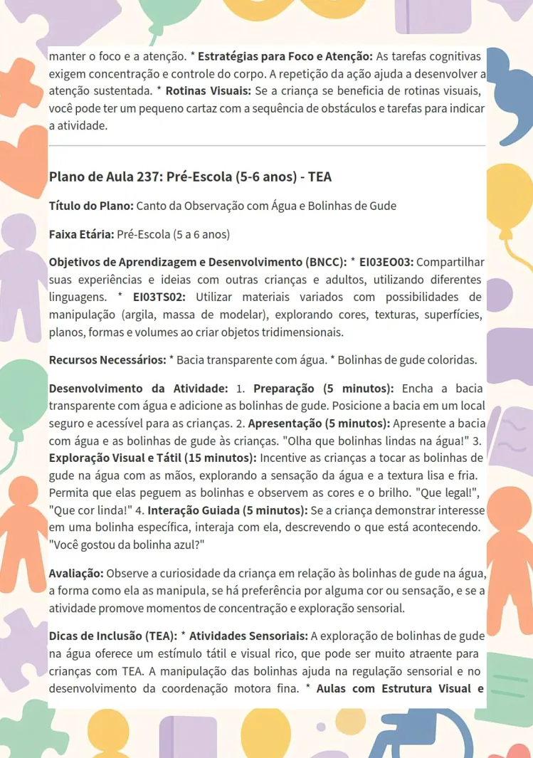Inclusão — Pré-Escola (TEA): Observação com Bolinhas de Gude