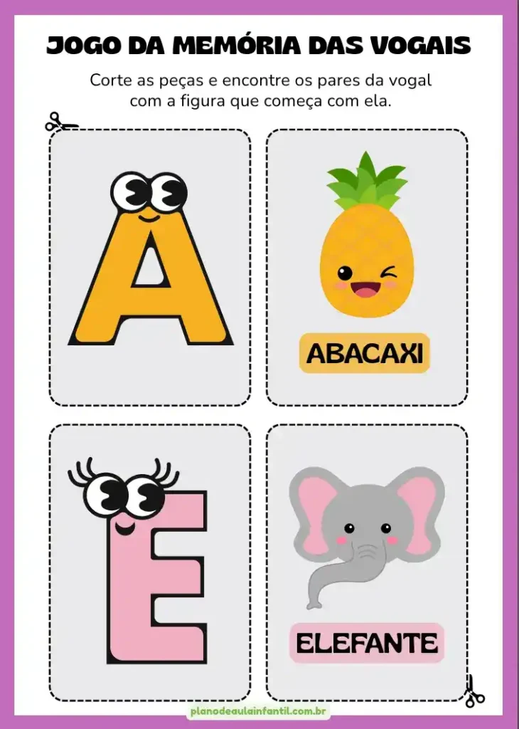 Plano de Aula Vogais para Pré-Escola Grátis em PDF