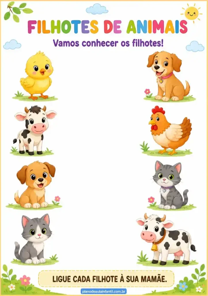 Plano de aula filhotes de animais para berçário grátis para imprimir em pdf