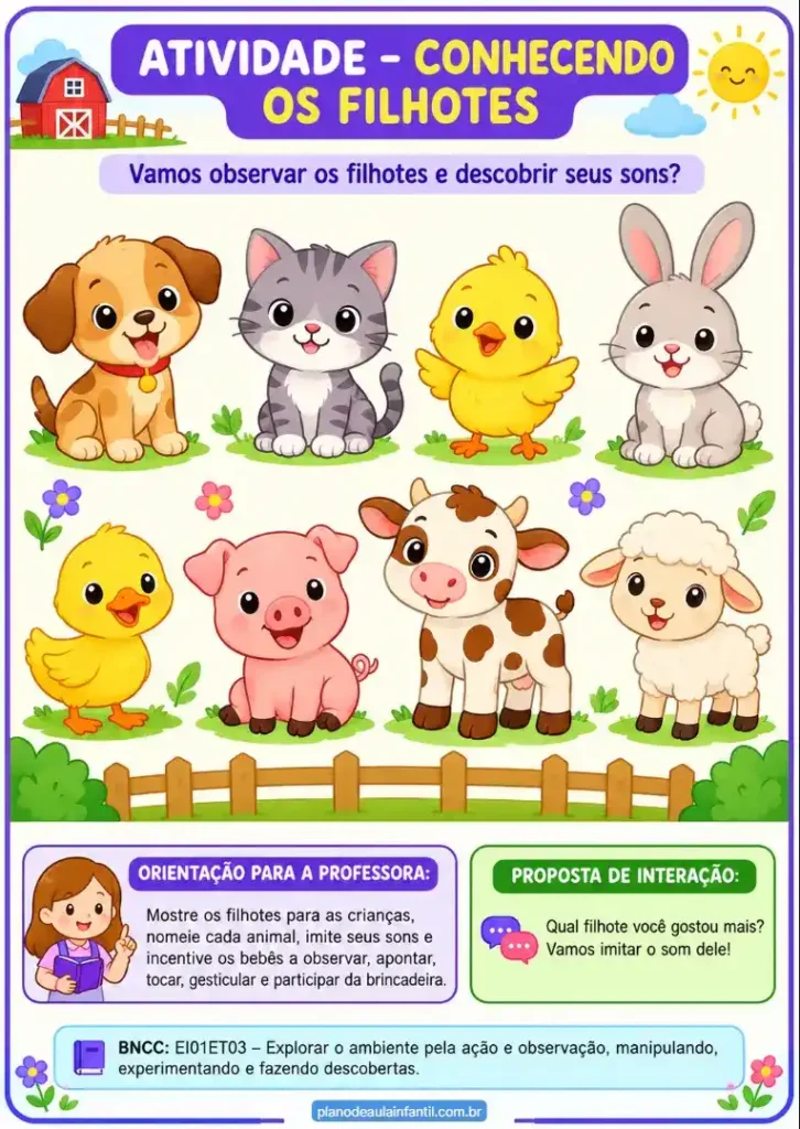 Plano de aula filhotes de animais para berçário grátis para imprimir em pdf