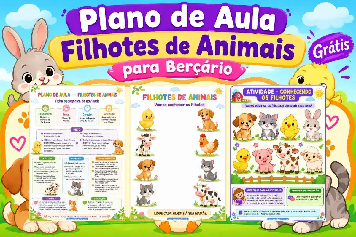 Plano de aula filhotes de animais para berçário grátis para imprimir em pdf
