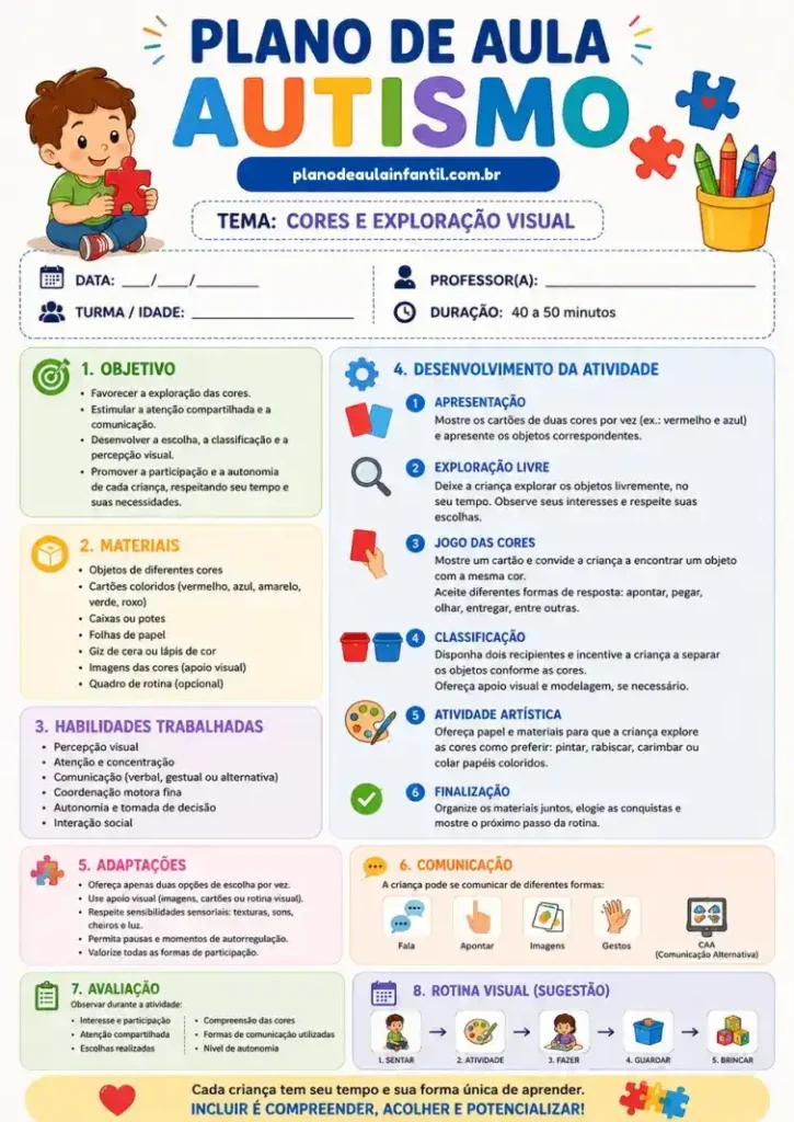 Plano de aula para autismo grátis