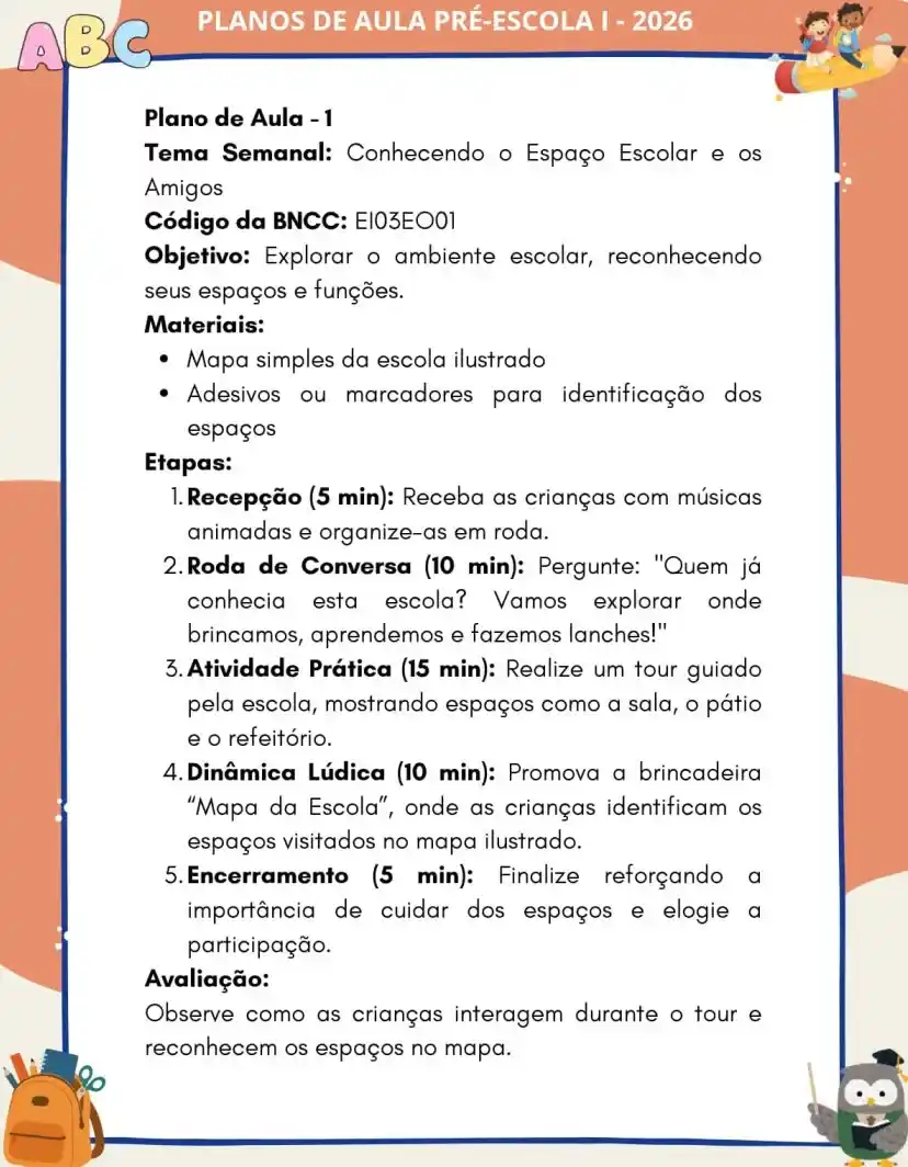 Plano de Aula 1 — Conhecendo o Espaço Escolar