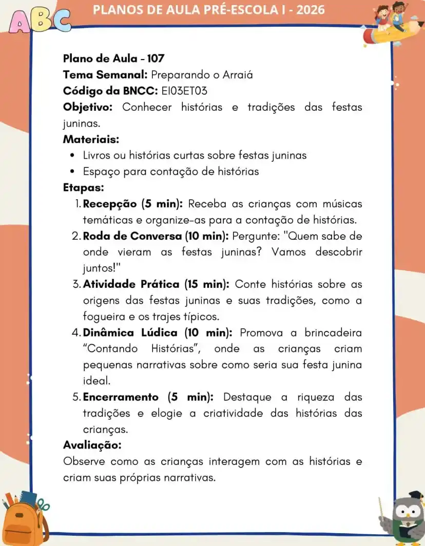 Plano de Aula 107 — Preparando o Arraíá