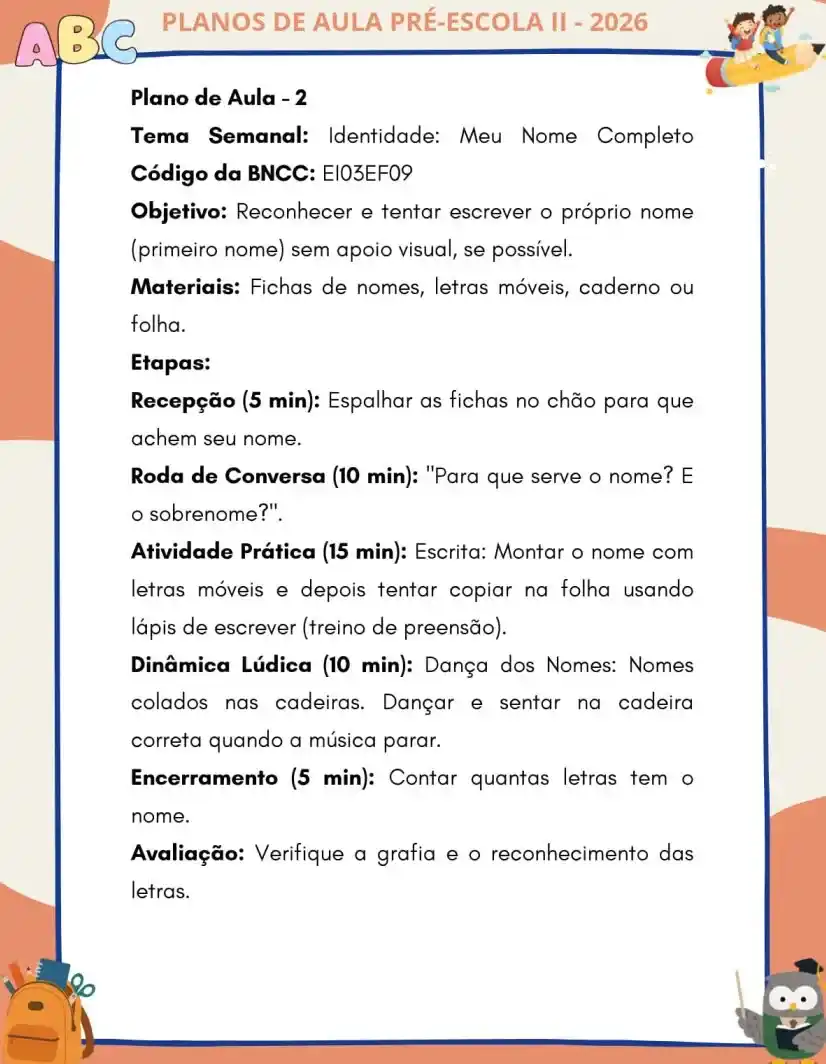 Plano de Aula Vol. II — Identidade: Meu Nome