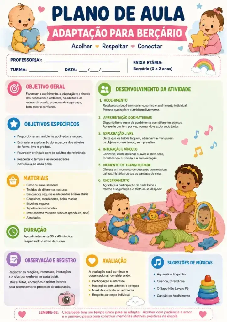 Plano de aula adaptacão para berçário grátis pdf